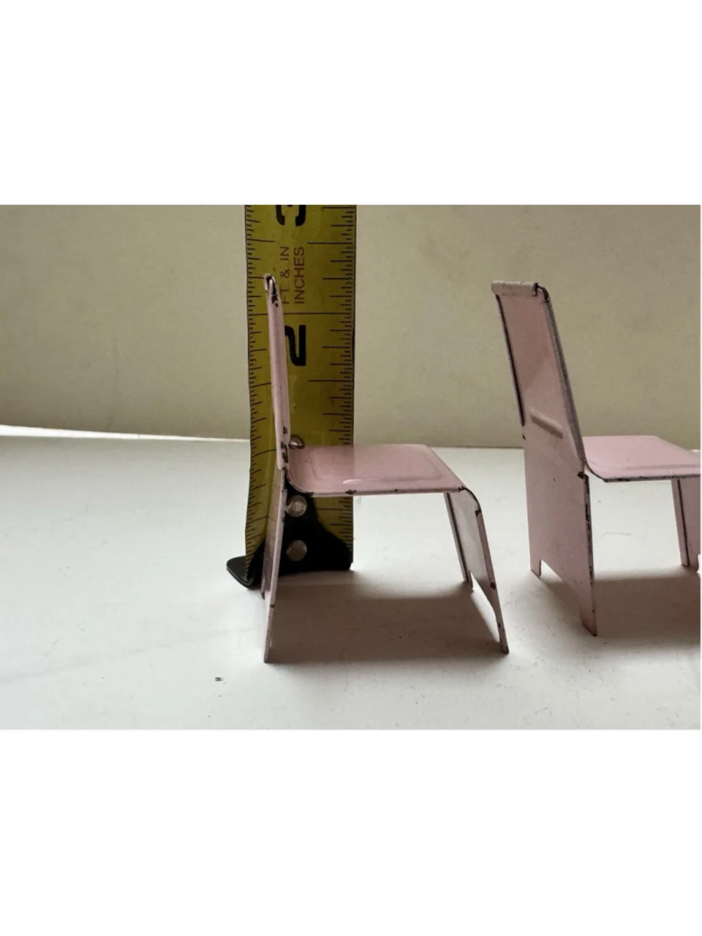 Vintage MCM Tin Litho Dollhouse Miniatures Table w/ 4 Chairs Pink Japan